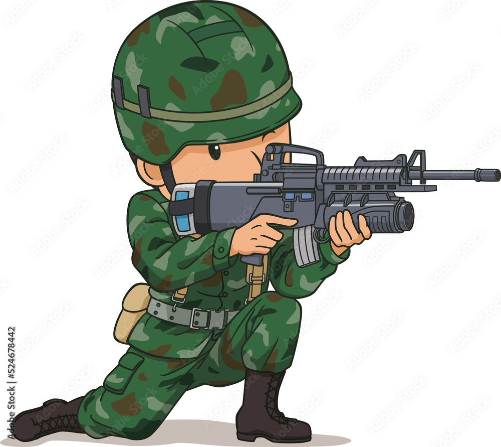 Cartoon character of soldier pointing a gun. Stock Illustration Adobe