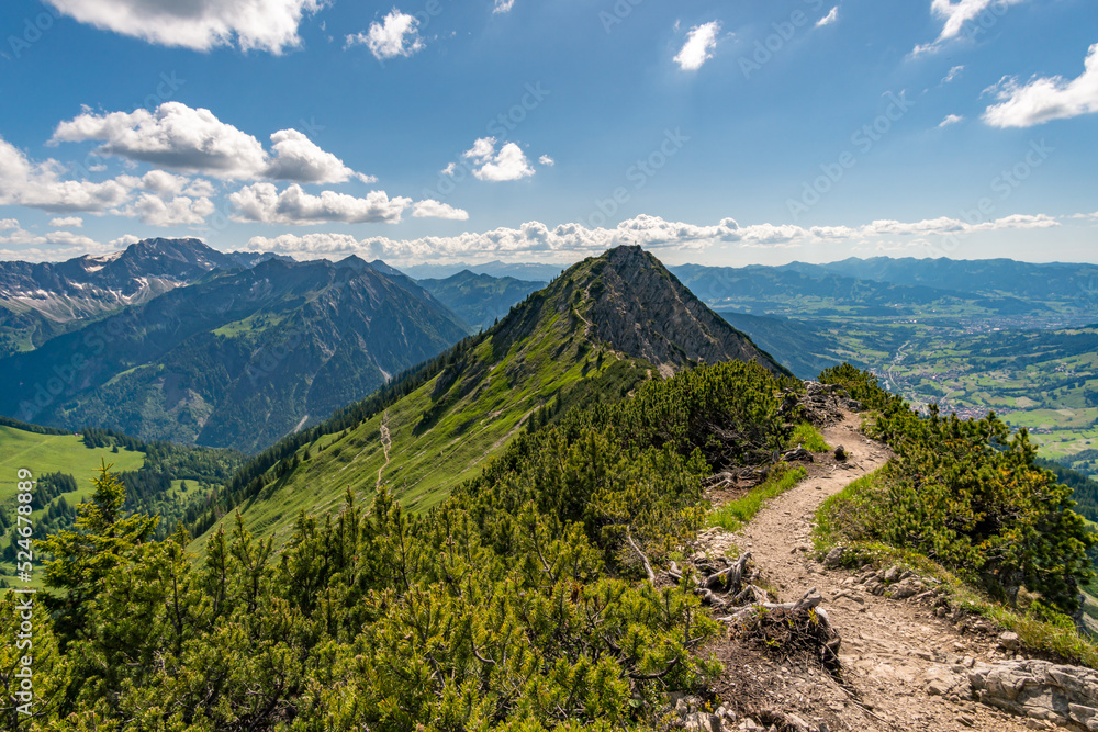 Fototapeta premium Climbing the Edelrid Via Ferrata near Oberjoch Bad Hindelang in the Allgau Mountains