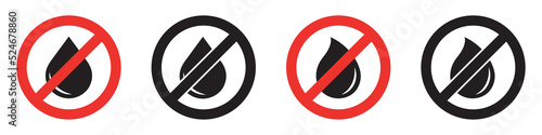 Set of no waterproof warning icons. Water drop forbidden signs. Liquids are prohibited. Vector illustration.
