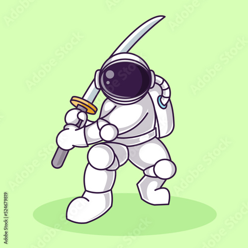 Astronaut samurai Cartoon Illustration Vector file. Isolated Premium Vector icon, every object is on separated layer. Flat Cartoon Style
