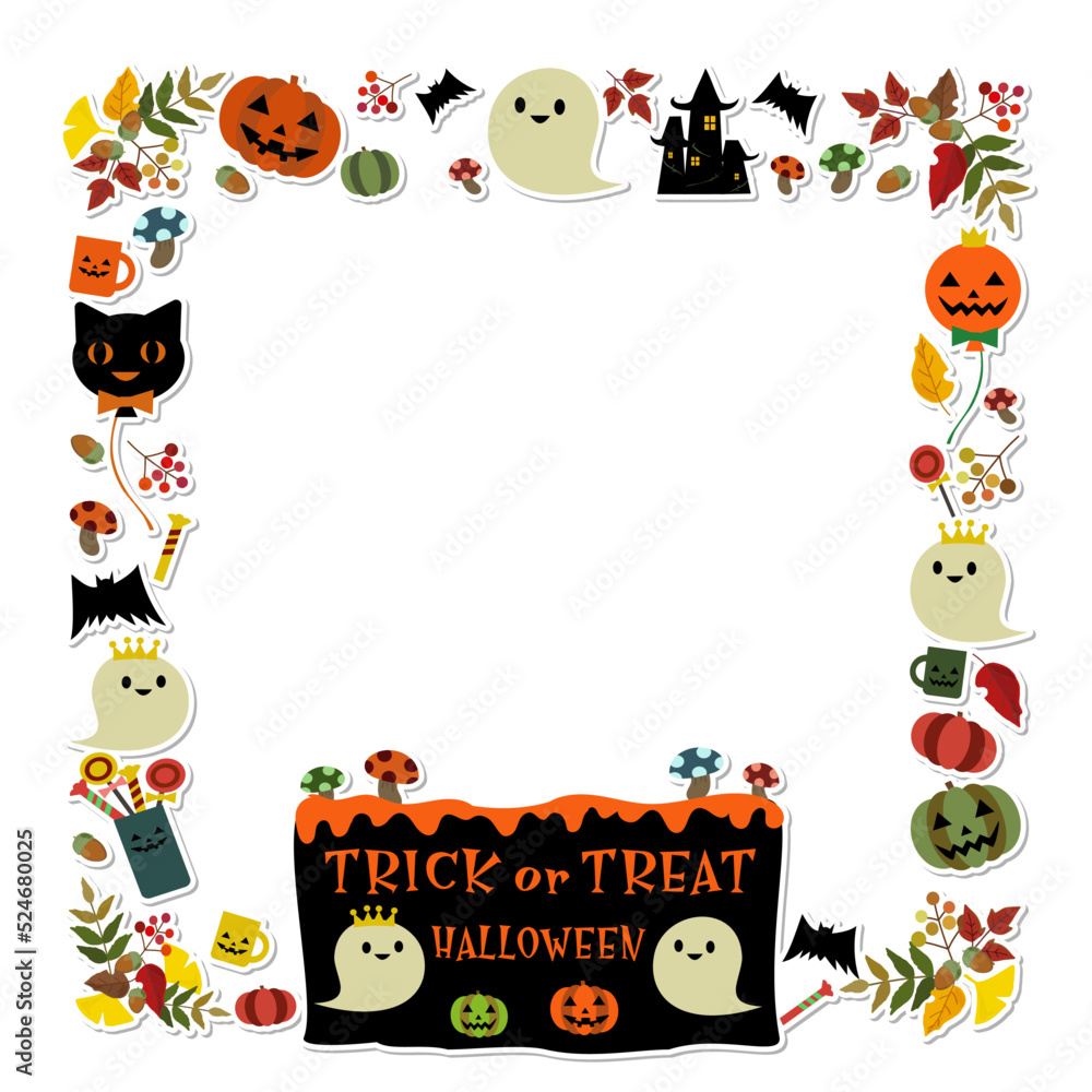 Fototapeta premium ステッカー風素材：カラフルでにぎやかなハロウィン用フレーム（四角形）