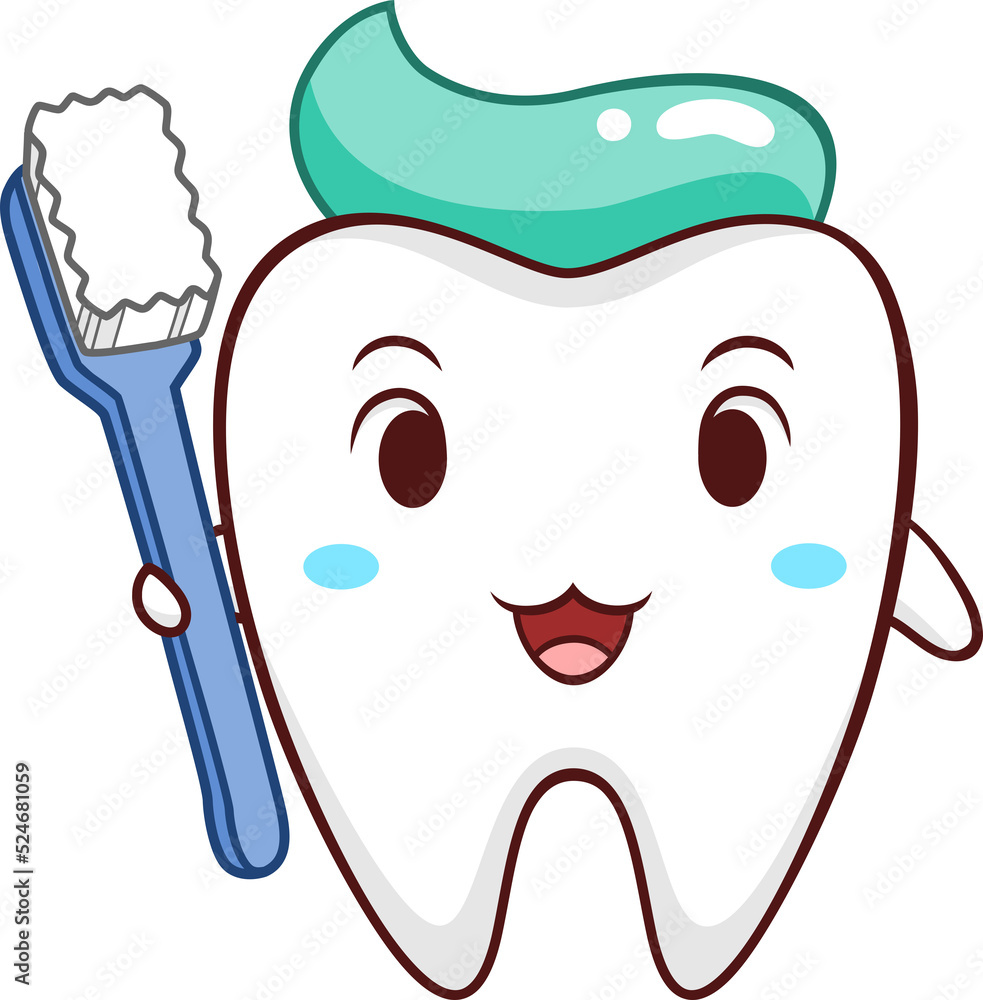 Cartoon Illustration of tooth holding toothbrush. Stock Illustration