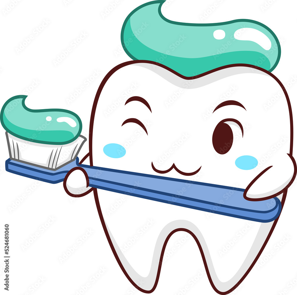 Cartoon Illustration of tooth holding toothbrush. Stock Illustration