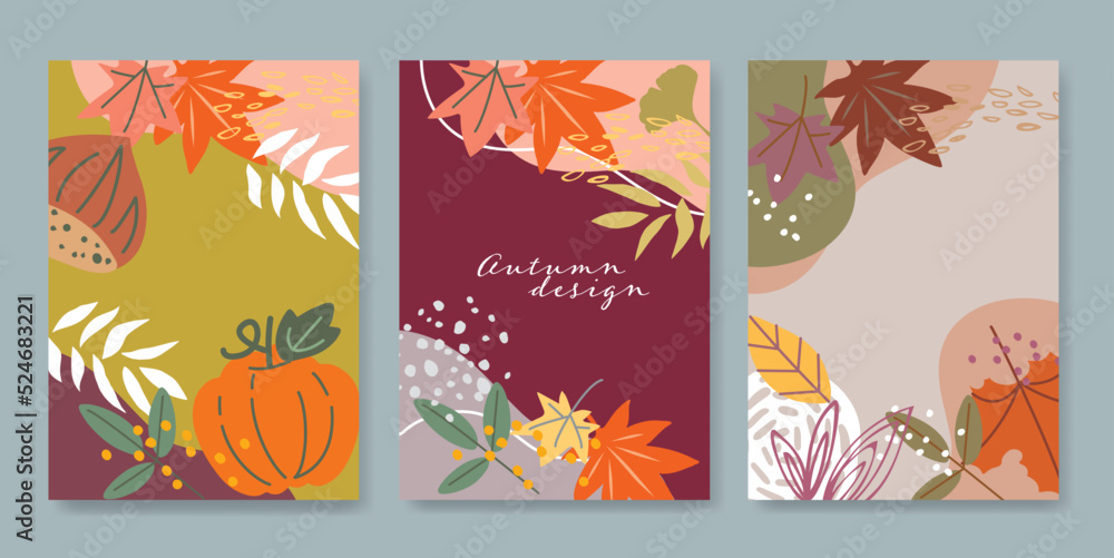 シンプル、おしゃれな秋イメージの背景イラストセット