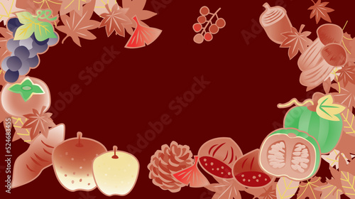 秋の味覚　果物野菜のイラスト背景