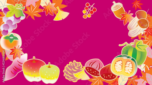 秋の味覚 果物野菜のイラスト背景