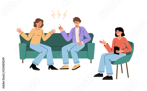 Family psychologist speaking with married couple