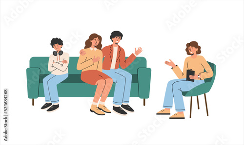 Family psychologist talks to parents  with a teenager 