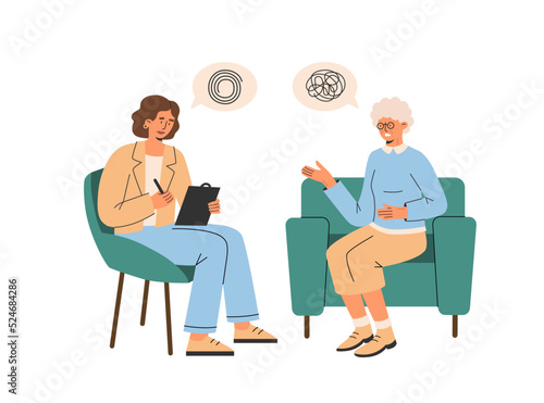 Psychologist talks with an elderly woman