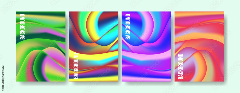 Set Of Colorful Wave Cover Template  Design in A4 Size. Abstract Wave Background