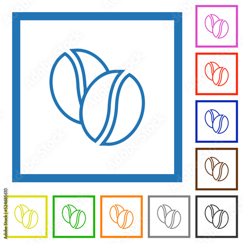 Coffe beans outline flat framed icons