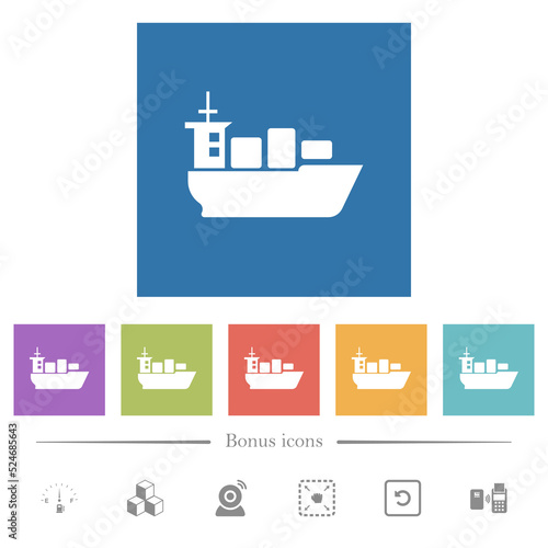 Sea transport flat white icons in square backgrounds