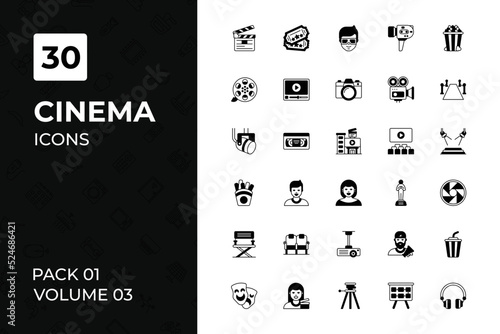 Cinema icons collection. Set contains such Icons as 3d, camera, chair, and more
