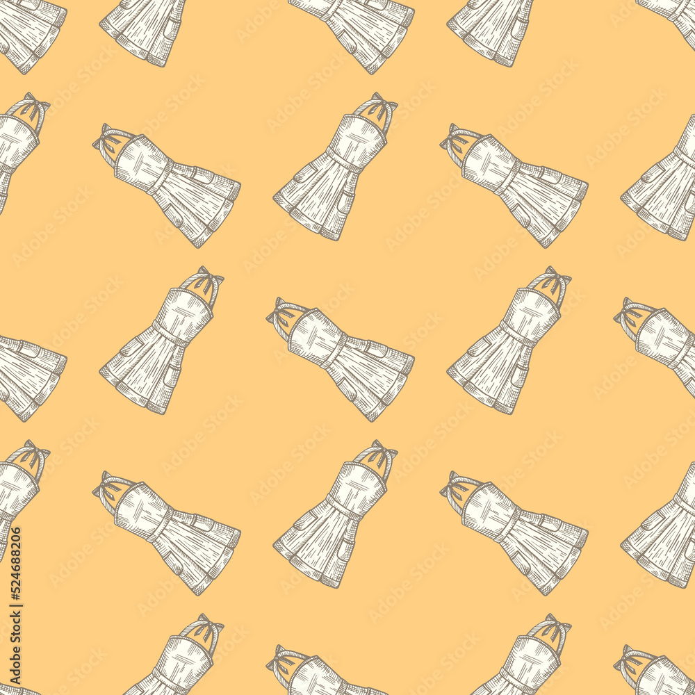 Apron pinafore engraved seamless pattern. Kitchen element for cook in hand drawn style. Apron pinafore engraved seamless pattern. Kitchen element for cook in hand drawn style.