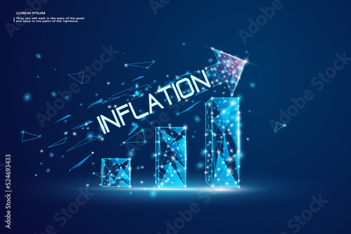 inflation concept on low Polygonal wireframe background. Growth of sales or growth of market basket or consumer price index concept