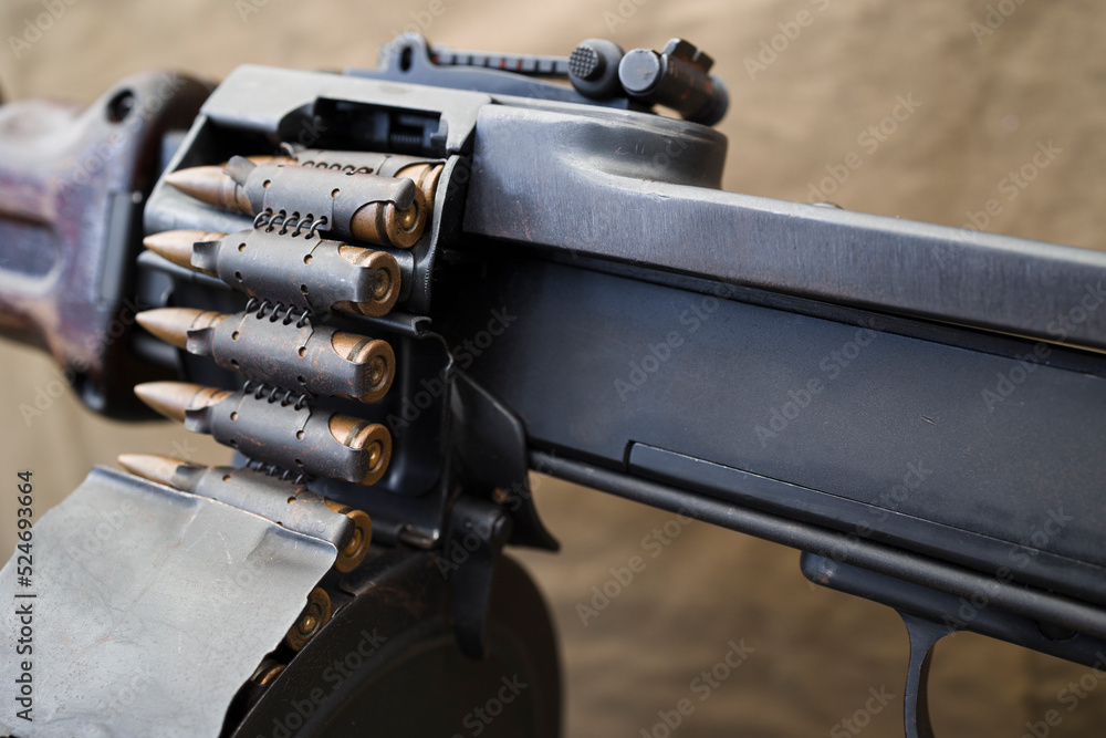 Machine gun bullets close up view