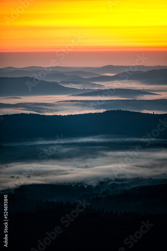 Fototapeta Naklejka Na Ścianę i Meble -  Morning landscape of the San River valley on the border between Poland and Ukraine.
