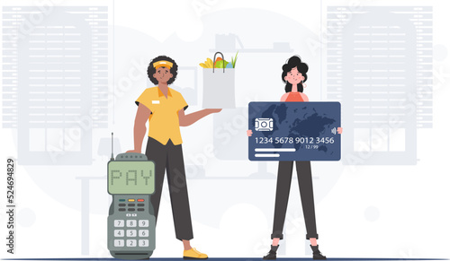 The concept of food delivery to the house. Vector illustration. trendy style.