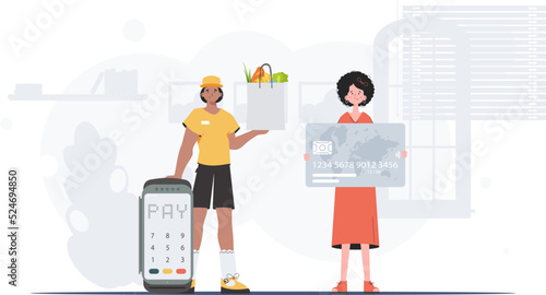The concept of food delivery to the house. Vector illustration. Cartoon style.