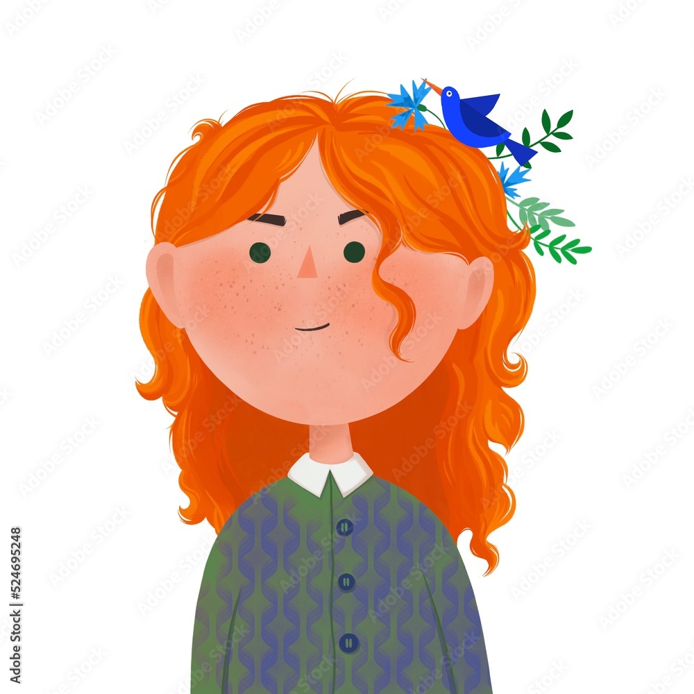 Little Girl Wearing. Flower Hand drawn beautiful cute girl in a wreath from daisies with a butterfly lies on a green grass. Little Girl Wearing. Flower Hand drawn beautiful cute girl in a wreath from daisies with a butterfly lies on a green grass.