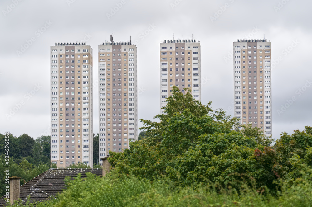 Council flats in poor housing estate with many social welfare issues in Clydebank
