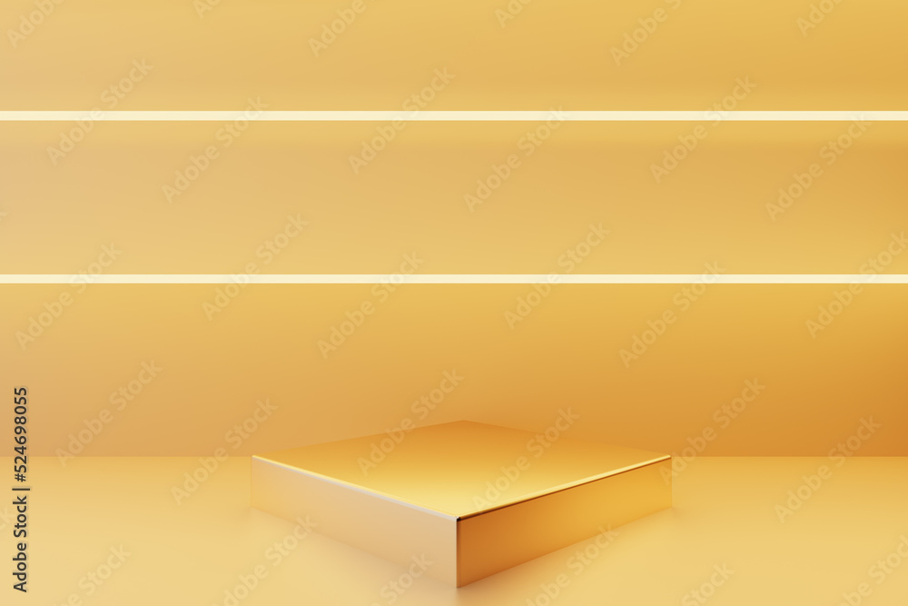 Golden podium on wall background with yellow neon light Golden podium on wall background with yellow neon light
