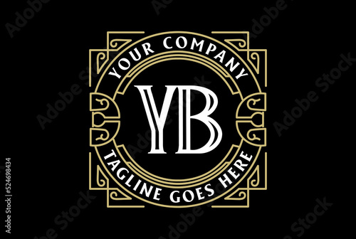 Golden Square and Circular Border Frame Vintage Royal Badge Emblem Stamp Label Logo Design Vector