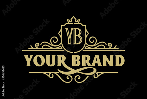 Golden Shield Border Frame Vintage Royal Badge Emblem Stamp Label Logo Design Vector