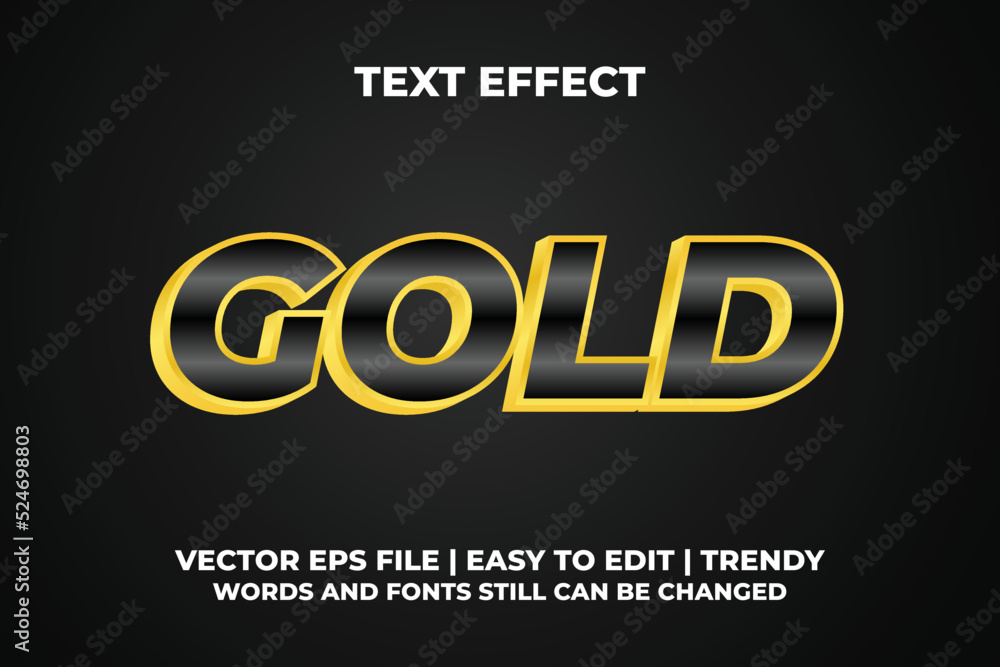 Black gold bold 3D text effect with gradient black background template design Black gold bold 3D text effect with gradient black background template design