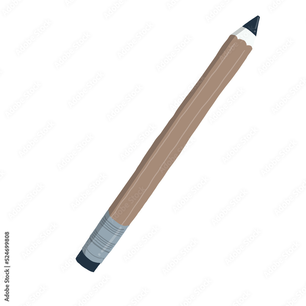 minimal pencil with rubber on top in catoon hand drawn style isolated on white background with clipping path for various web sites. sharp pencil with eraser. minimal pencil with rubber on top in catoon hand drawn style isolated on white background with clipping path for various web sites. sharp pencil with eraser.