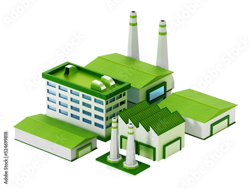 Eco friendly factory compound isolated on transparent background. 3D illustration 
