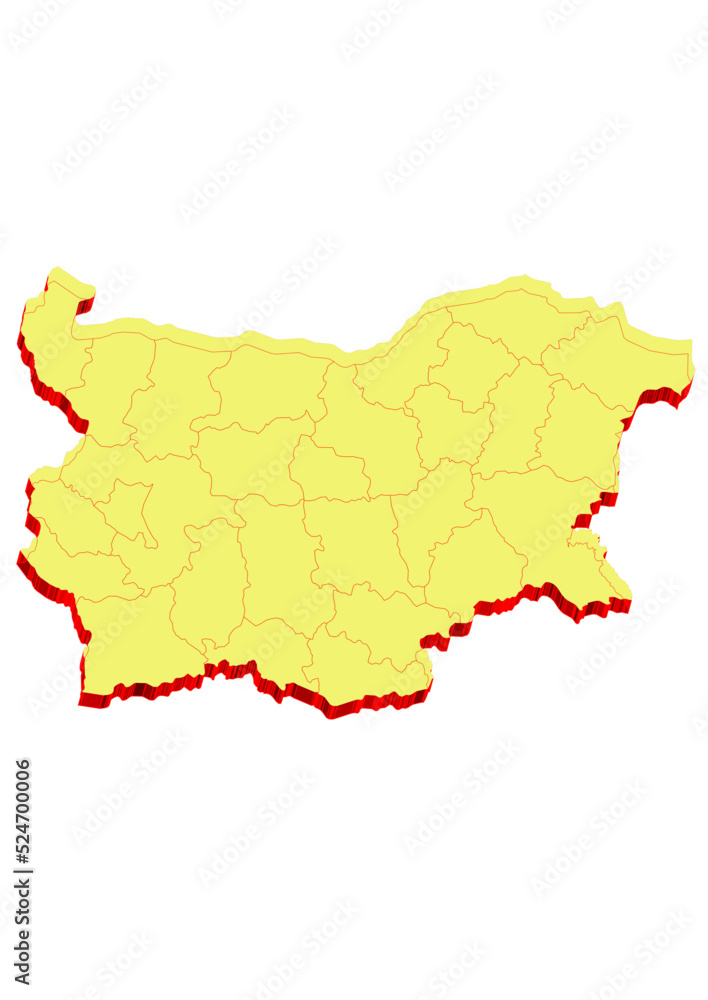 Obraz premium Illustration of the map of Bulgaria with Unitary District, Region, Province, Municipality, Federal District, Division, Department, Commune Municipality, Canton Map 3D