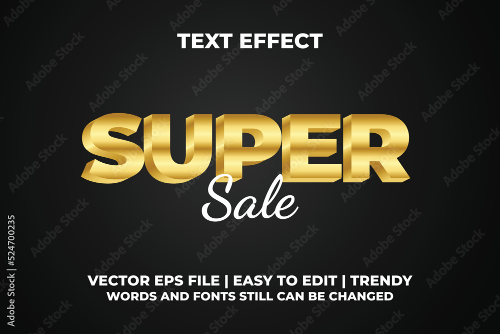 Super sale bold gold 3D text effect template design 