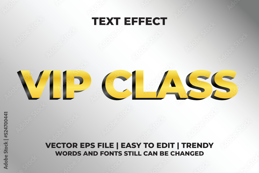 Vip class 3D text effect gold with bold black white gradient color template design 