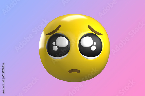 Emoji. Sad. Emoticons. 3D rendering of emoji isolated on a gradient background. Space to write. Illustration. 3D. Isolated background. Ready for your mockup design template. Animated cartoon.