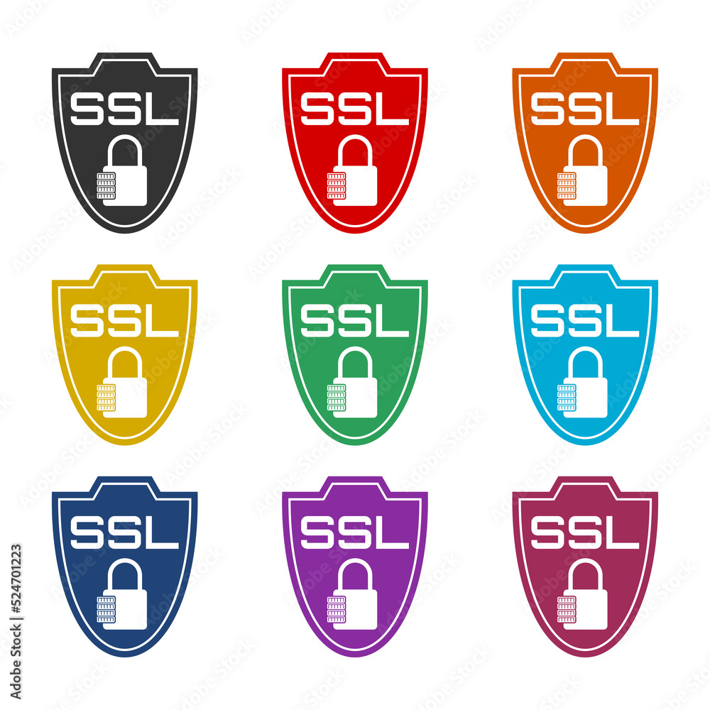 Ssl shield icon. Set icons colorful Ssl shield icon. Set icons colorful