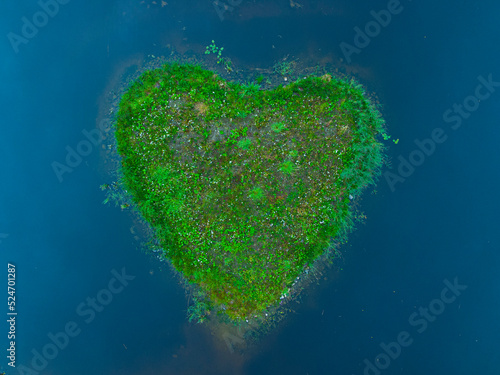 Heart shape island in blue lake. Porosalmi, Järvisydän, Rantasalmi, Finland