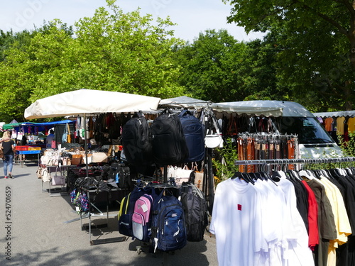 A large flea market takes place several times a year in the parking lots of the University of Dortmund, North Rhine-Westphalia, Germany