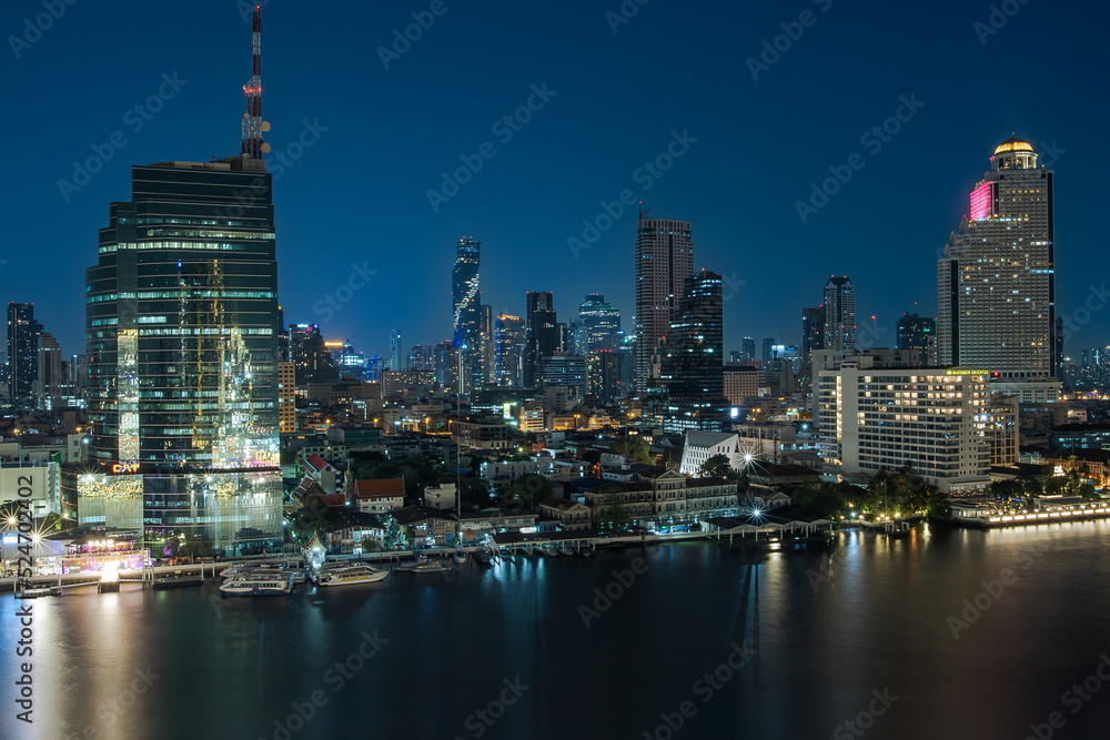 Landscape photo building lights at night in Bangkok