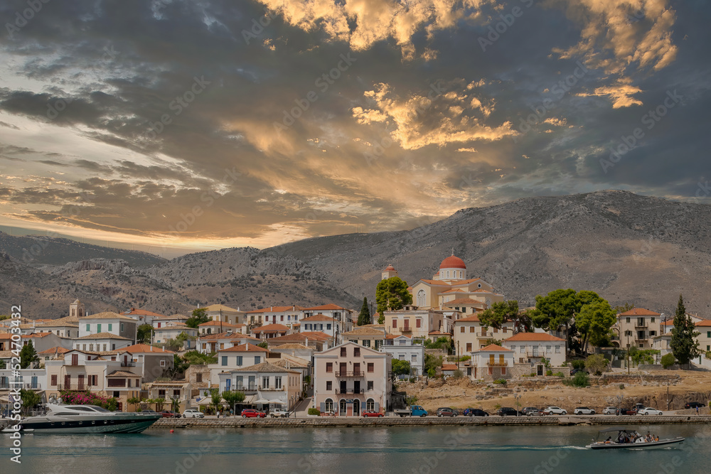 Galaxidi village in Greece against a dramatic sky.
Galaxidi village in Greece against a dramatic sky.