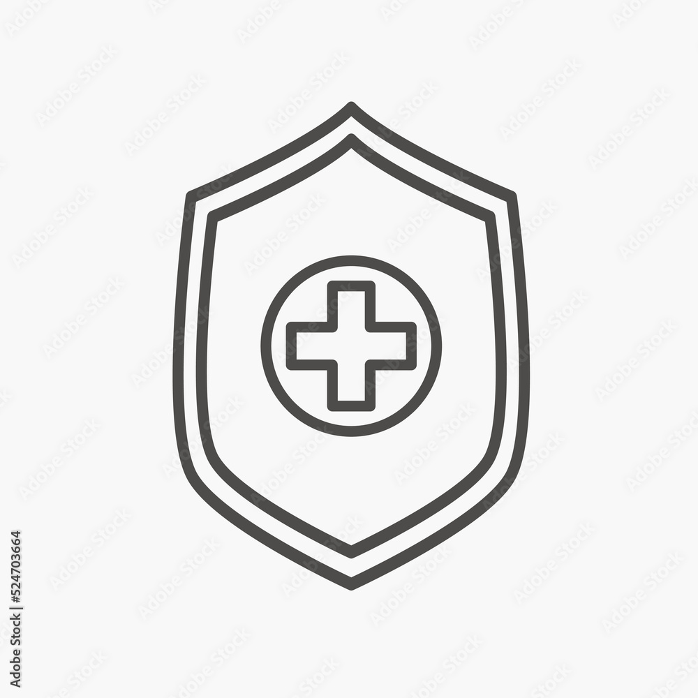 Cross medical shield guard, health insurance icon vector symbol. Medical protection, medicine sign symbol Cross medical shield guard, health insurance icon vector symbol. Medical protection, medicine sign symbol
