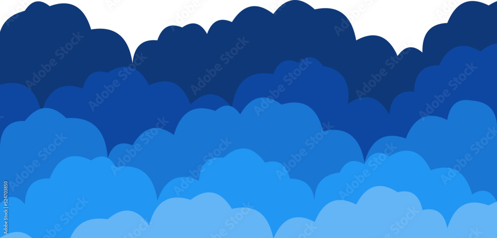 Background of five rows of colorful clouds. Five shades of blue.
