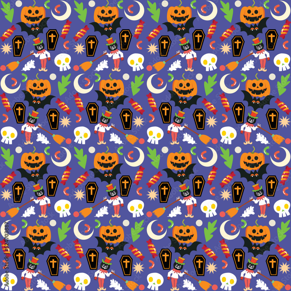 Vector Halloween seamless pattern with ghost and pumpkin,Cartoon Halloween seamless pattern Vector Halloween seamless pattern with ghost and pumpkin,Cartoon Halloween seamless pattern