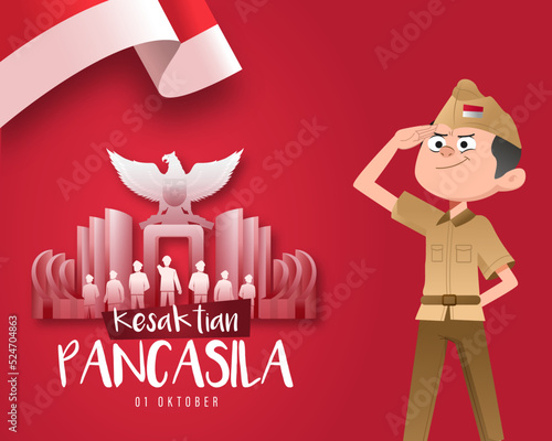 Translation : Happy Pancasila Day. Vector Illustration of Pancasila Celebration in Indonesia. Suitable for Poster Template Banner. The Symbol of the Republic of Indonesia photo