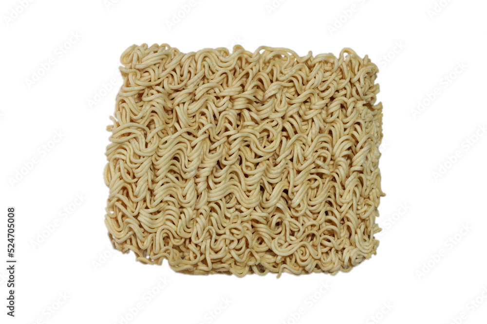 Flavored instant noodles can be distinguished from the white background. Flavored instant noodles can be distinguished from the white background.