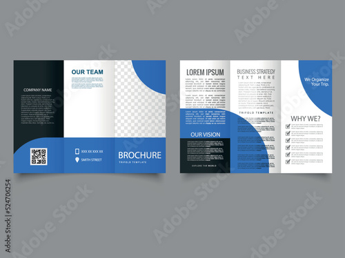 Blue trifold business brochure template. Creative Corporate and Business Trifold Brochure Template Design,