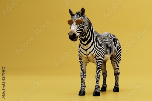 ideas for advertising. zebra in sunglasses on a yellow background. copy paste  copy space. 3d render. 3d illustration