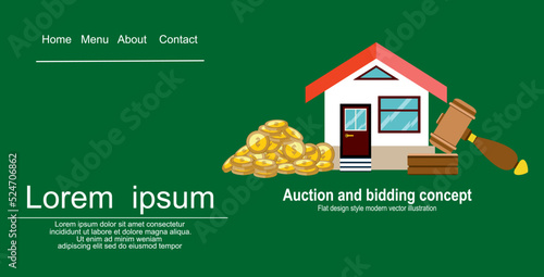 Auction and bidding concept vector illustration in flat style design. Selling house from auction.