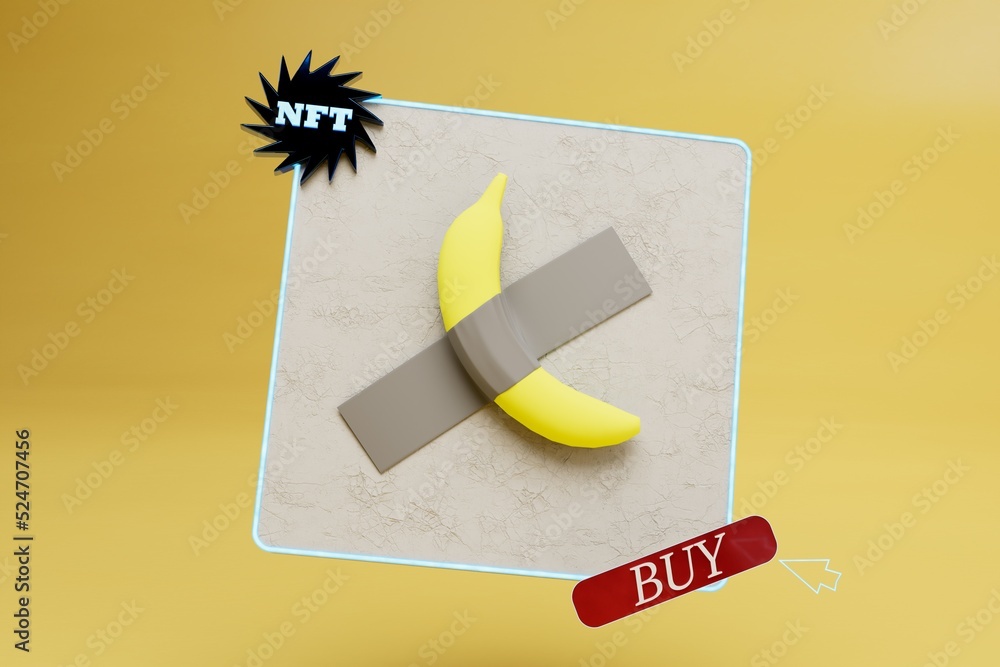 artwork banana on duct tape. cryptocurrency in the form of a graphic