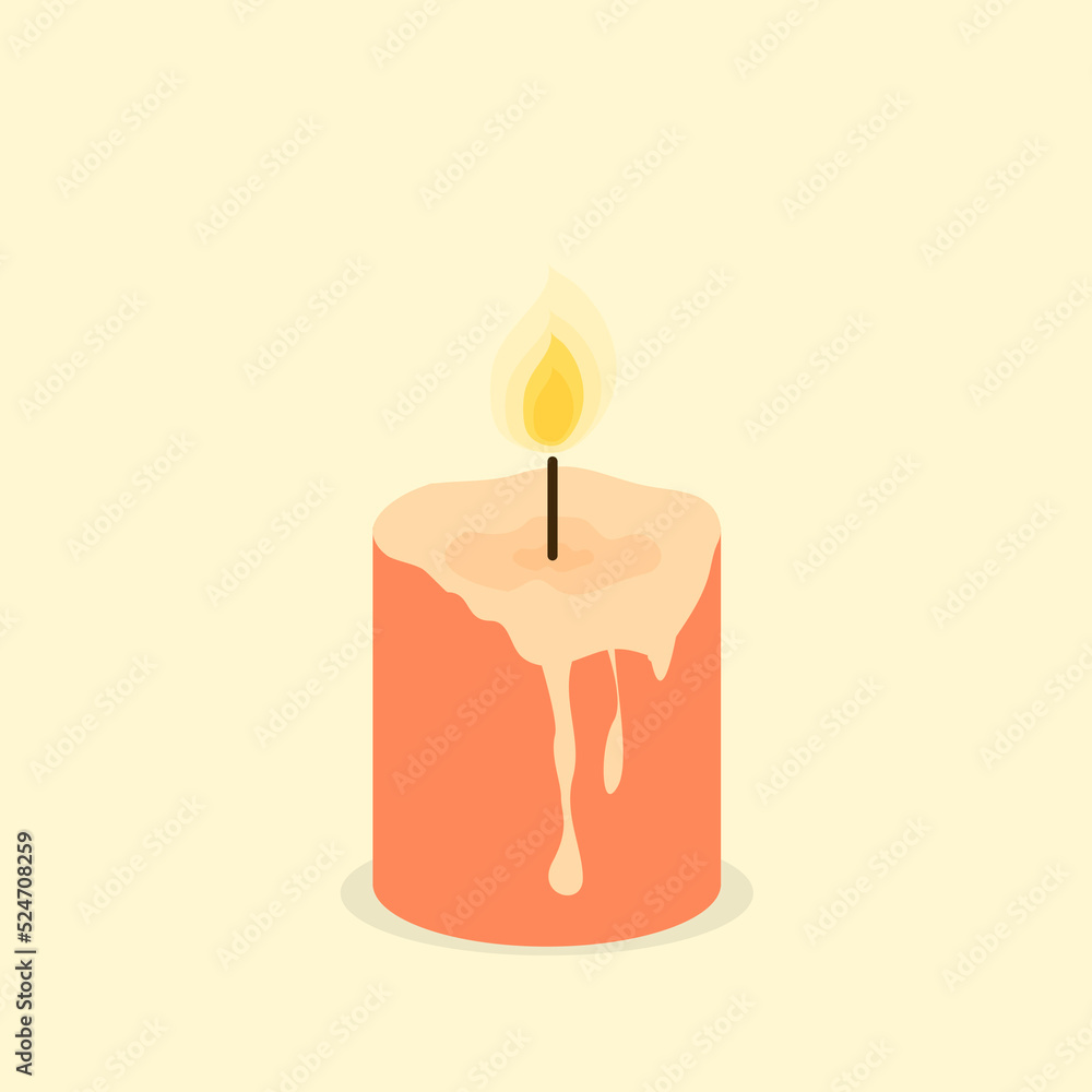 Simple pink burning scented wax candle flat vector illustration isolated. Home, interior, light, holiday concept Simple pink burning scented wax candle flat vector illustration isolated. Home, interior, light, holiday concept